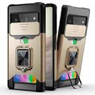 For Google Pixel 6 Sliding Camera Cover Design PC + TPU Shockproof Case with Ring Holder & Card Slot(Gold) - 1