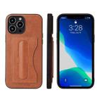 For iPhone 13 Pro Max Fierre Shann Full Coverage Protective Leather Case with Holder & Card Slot (Brown) - 1