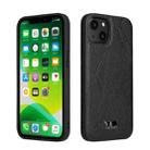 For iPhone 13 Fierre Shann Leather Texture Phone Back Cover Case(Ox Tendon Black) - 1
