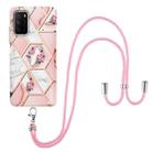 For Xiaomi Poco M3 / Redmi Note 9 4G Electroplating Splicing Marble Flower Pattern TPU Shockproof Case with Lanyard(Pink Flower) - 1