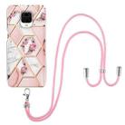 For Xiaomi Redmi Note 9S / Note 9 Pro Electroplating Splicing Marble Flower Pattern TPU Shockproof Case with Lanyard(Pink Flower) - 1