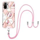 For Xiaomi Redmi Note 10 Electroplating Splicing Marble Flower Pattern TPU Shockproof Case with Lanyard(Pink Flower) - 1