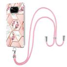 For Xiaomi Poco X3 NFC Electroplating Splicing Marble Flower Pattern TPU Shockproof Case with Lanyard(Pink Flower) - 1