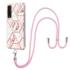 For LG Stylo 7 5G Electroplating Splicing Marble Flower Pattern TPU Shockproof Case with Lanyard(Pink Flower) - 1