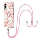 For LG Velvet 4G / Velvet 5G / G9 Electroplating Splicing Marble Flower Pattern TPU Shockproof Case with Lanyard(Pink Flower) - 1