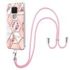 For Motorola Moto G Play 2021 Electroplating Splicing Marble Flower Pattern TPU Shockproof Case with Lanyard(Pink Flower) - 1