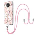 For Motorola Moto G Power 2021 Electroplating Splicing Marble Flower Pattern TPU Shockproof Case with Lanyard(Pink Flower) - 1