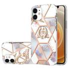 For iPhone 12 mini Electroplating Splicing Marble Flower Pattern TPU Shockproof Case with Rhinestone Ring Holder (Imperial Crown) - 1