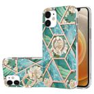 For iPhone 12 mini Electroplating Splicing Marble Flower Pattern TPU Shockproof Case with Rhinestone Ring Holder (Blue Flower) - 1