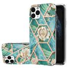 For iPhone 11 Pro Electroplating Splicing Marble Flower Pattern TPU Shockproof Case with Rhinestone Ring Holder (Blue Flower) - 1