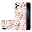 For iPhone 11 Pro Max Electroplating Splicing Marble Flower Pattern TPU Shockproof Case with Rhinestone Ring Holder (Pink Flower) - 1