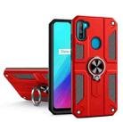 Carbon Fiber Pattern PC + TPU Protective Case with Ring Holder For OPPO Realme 5 / C3(Red) - 1