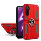 Carbon Fiber Pattern PC + TPU Protective Case with Ring Holder For OPPO Realme 6 Pro(Red) - 1