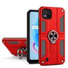 Carbon Fiber Pattern PC + TPU Protective Case with Ring Holder For OPPO Realme C20(Red) - 1