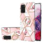 For Samsung Galaxy S20+ Electroplating Splicing Marble Flower Pattern TPU Shockproof Case with Rhinestone Ring Holder(Pink Flower) - 1