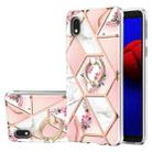 For Samsung Galaxy A01 Core Electroplating Splicing Marble Flower Pattern TPU Shockproof Case with Rhinestone Ring Holder(Pink Flower) - 1
