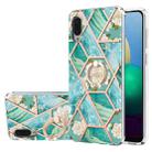 For Samsung Galaxy A02 / M02 Electroplating Splicing Marble Flower Pattern TPU Shockproof Case with Rhinestone Ring Holder(Blue Flower) - 1