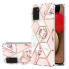 For Samsung Galaxy A02S 166mm Electroplating Splicing Marble Flower Pattern TPU Shockproof Case with Rhinestone Ring Holder(Pink Flower) - 1
