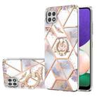 For Samsung Galaxy A22 5G US Version Electroplating Splicing Marble Flower Pattern TPU Shockproof Case with Rhinestone Ring Holder(Imperial Crown) - 1