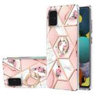 For Samsung Galaxy A51 4G Electroplating Splicing Marble Flower Pattern TPU Shockproof Case with Rhinestone Ring Holder(Pink Flower) - 1