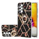 For Samsung Galaxy A72 5G / 4G Electroplating Splicing Marble Flower Pattern TPU Shockproof Case with Rhinestone Ring Holder(Black Flower) - 1