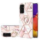 For Samsung Galaxy A82 5G Electroplating Splicing Marble Flower Pattern TPU Shockproof Case with Rhinestone Ring Holder(Pink Flower) - 1