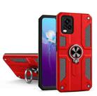 Carbon Fiber Pattern PC + TPU Protective Case with Ring Holder For vivo V20(Red) - 1