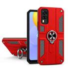 Carbon Fiber Pattern PC + TPU Protective Case with Ring Holder For vivo Y51 2020(Red) - 1