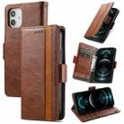 For iPhone 13 CaseNeo Business Splicing Dual Magnetic Buckle Horizontal Flip PU Leather Case with Holder & Card Slots & Wallet(Brown) - 1