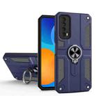 For Huawei Y7a Carbon Fiber Pattern PC + TPU Protective Case with Ring Holder(Sapphire Blue) - 1