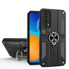 For Huawei Y7a Carbon Fiber Pattern PC + TPU Protective Case with Ring Holder(Black) - 1