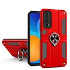 For Huawei Y7a Carbon Fiber Pattern PC + TPU Protective Case with Ring Holder(Red) - 1