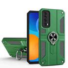 For Huawei Y7a Carbon Fiber Pattern PC + TPU Protective Case with Ring Holder(Dark Green) - 1