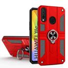 For Huawei Y6p Carbon Fiber Pattern PC + TPU Protective Case with Ring Holder(Red) - 1