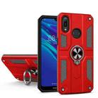 For Huawei Y6 (2019) Carbon Fiber Pattern PC + TPU Protective Case with Ring Holder(Red) - 1