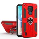For Motorola Moto E7 Carbon Fiber Pattern PC + TPU Protective Case with Ring Holder(Red) - 1