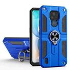 For Motorola Moto E7 Carbon Fiber Pattern PC + TPU Protective Case with Ring Holder(Dark Blue) - 1