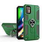 For Motorola Moto G9 Plus Carbon Fiber Pattern PC + TPU Protective Case with Ring Holder(Dark Green) - 1