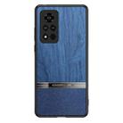 For Honor V40 5G Shang Rui Wood Grain Skin PU + TPU Shockproof Case(Blue) - 1