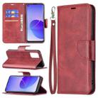 For OPPO Reno6 5G Retro Lambskin Texture Pure Color Horizontal Flip PU Leather Case with Holder & Card Slots & Wallet & Lanyard(Red) - 1