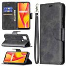 For OPPO Realme C15/C12/C25 Retro Lambskin Texture Pure Color Horizontal Flip PU Leather Case with Holder & Card Slots & Wallet & Lanyard(Black) - 1