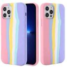 For iPhone 13 Pro Rainbow Liquid Silicone Shockproof Full Coverage Protective Case (Pink) - 1