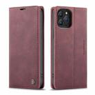 For iPhone 13 Pro CaseMe-013 Multifunctional Retro Frosted Horizontal Flip Leather Case with Card Slot & Holder & Wallet (Wine Red) - 2