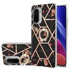 For Xiaomi Mi 11i / Poco F3 / Redmi K40 / Redmi K40 Pro Electroplating Splicing Marble Flower Pattern TPU Shockproof Case with Rhinestone Ring Holder(Black Flower) - 1