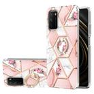 For Xiaomi Poco M3 / Redmi Note 9 4G / Redmi 9 Power / Redmi 9T Electroplating Splicing Marble Flower Pattern TPU Shockproof Case with Rhinestone Ring Holder(Pink Flower) - 1