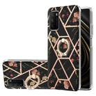 For Xiaomi Poco M3 / Redmi Note 9 4G / Redmi 9 Power / Redmi 9TElectroplating Splicing Marble Flower Pattern TPU Shockproof Case with Rhinestone Ring Holder(Black Flower) - 1