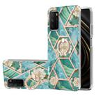 For Xiaomi Poco M3 / Redmi Note 9 4G / Redmi 9 Power / Redmi 9T Electroplating Splicing Marble Flower Pattern TPU Shockproof Case with Rhinestone Ring Holder(Blue Flower) - 1