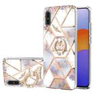 For Xiaomi Redmi 9A Electroplating Splicing Marble Flower Pattern TPU Shockproof Case with Rhinestone Ring Holder(Imperial Crown) - 1