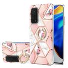 For Xiaomi Mi 10T / Mi 10T Pro Electroplating Splicing Marble Flower Pattern TPU Shockproof Case with Rhinestone Ring Holder(Pink Flower) - 1