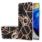 For Xiaomi Mi 10T / Mi 10T Pro Electroplating Splicing Marble Flower Pattern TPU Shockproof Case with Rhinestone Ring Holder(Black Flower) - 1